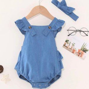 Denim Jumpsuit w/ Matching Headband